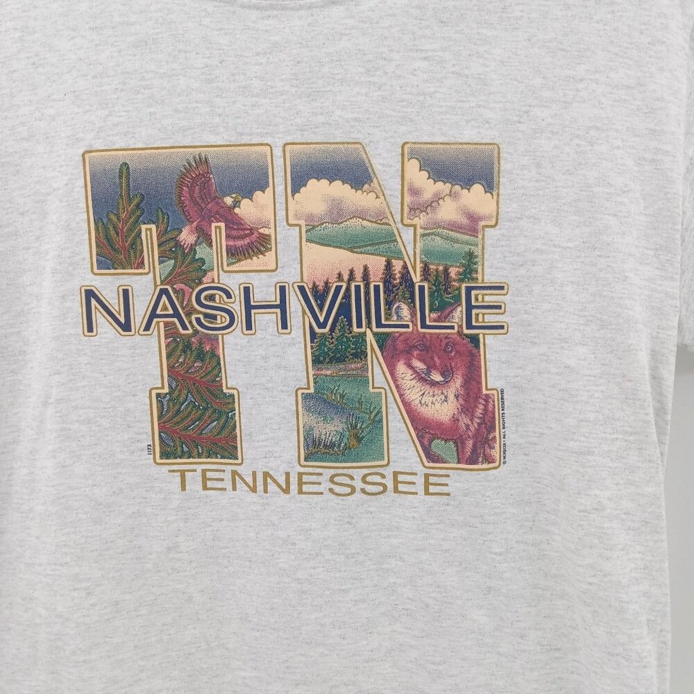 Vintage 90s Nashville TN Tennessee T Shirt Gray  M O Heavyweight Knits Tag Sz L
